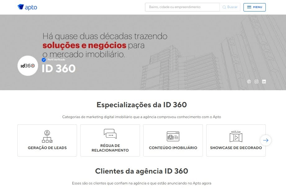 Exemplo da página da agência com perfil verificado